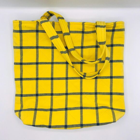 Handmade Tote Bag: Repurposed, Sunflower on Plaid, Grey, Yellow, Blue, Cottage - Picture 2 of 10